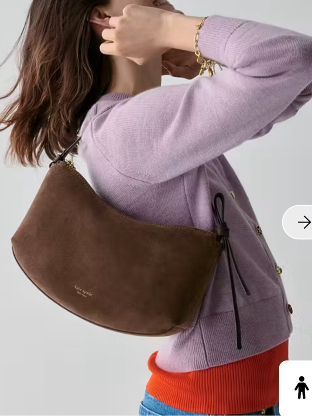 kate spade Brown Suede Crescent Shoulder Bag with Dark Brown Strap